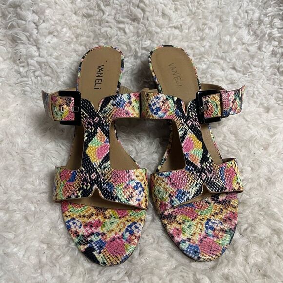 Vaneli Colorful Synthetic Snake Print wedge Sandals adjustable side buckle SZ11M - Picture 1 of 9